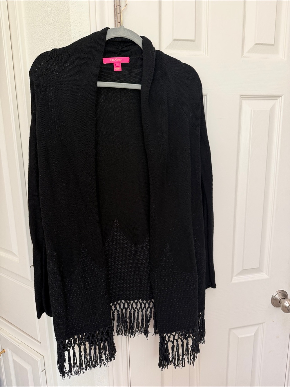 Lilly Pulitzer Tatum Black Open-Front Knit Fringe Cardigan